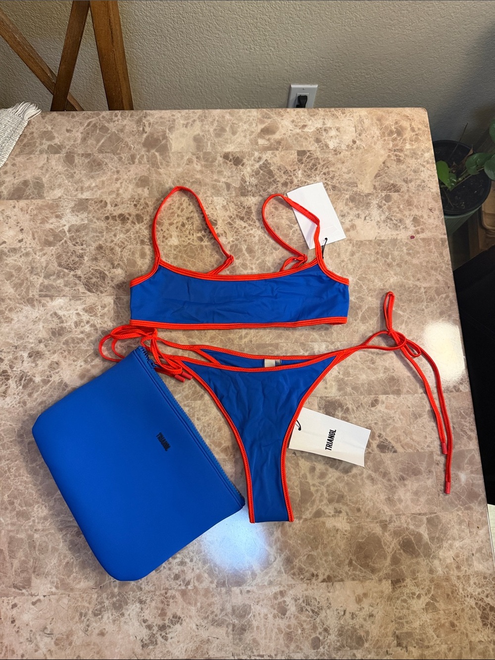 triangl swimwear Blue Bikini with Red Trim